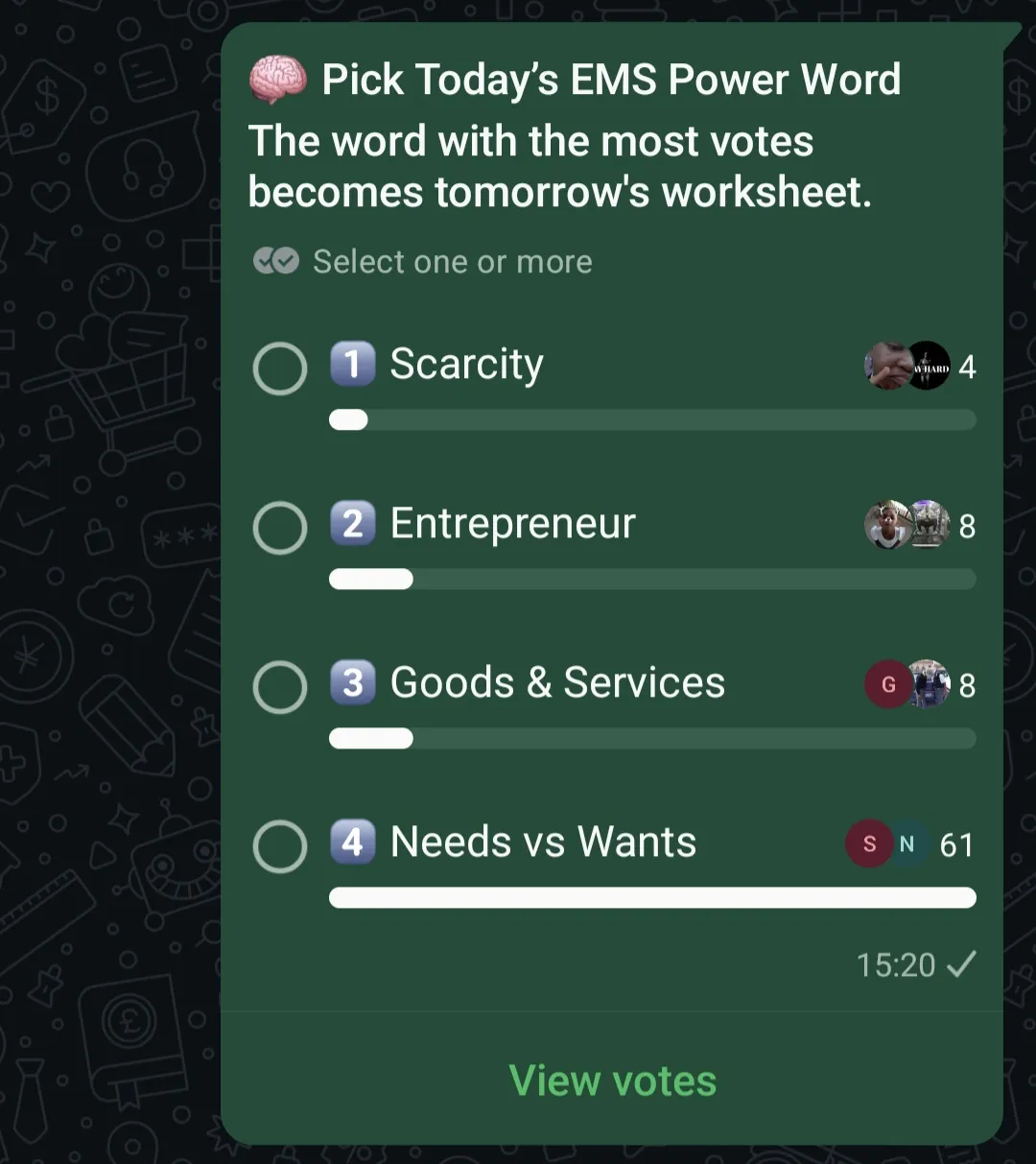WhatsApp Poll - EMS Power Word